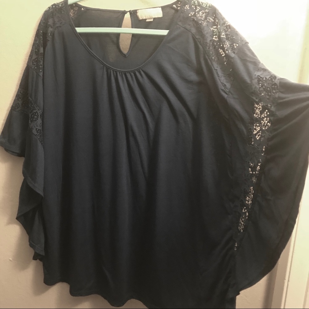 Blue Batwing Lace Top